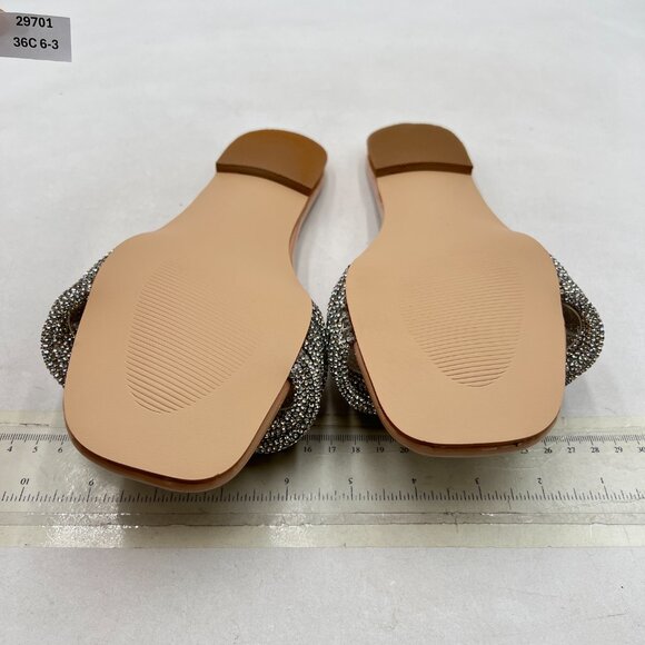 XYD Nude Glitter Shiny Rhinestone Straps Sparkle Fancy Open Toe Slide Sandals - Picture 6 of 7